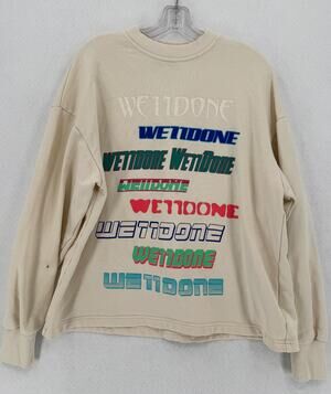 We11done Unisex Ivory Multi Logo Graphic Crew Sweatshirt Sz S